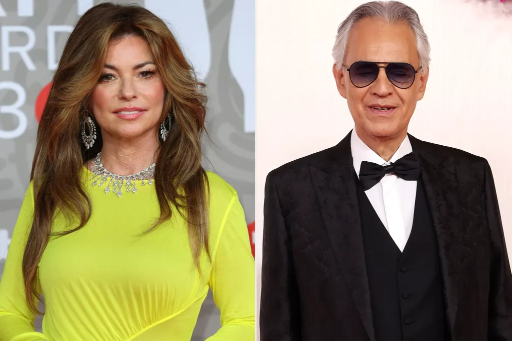 Shania Twain and Andrea Bocelli. (PHOTO: VIA PEOPLE, MIKE MARSLAND/WIREIMAGE; KEVIN MAZUR/GETTY IMAGES)