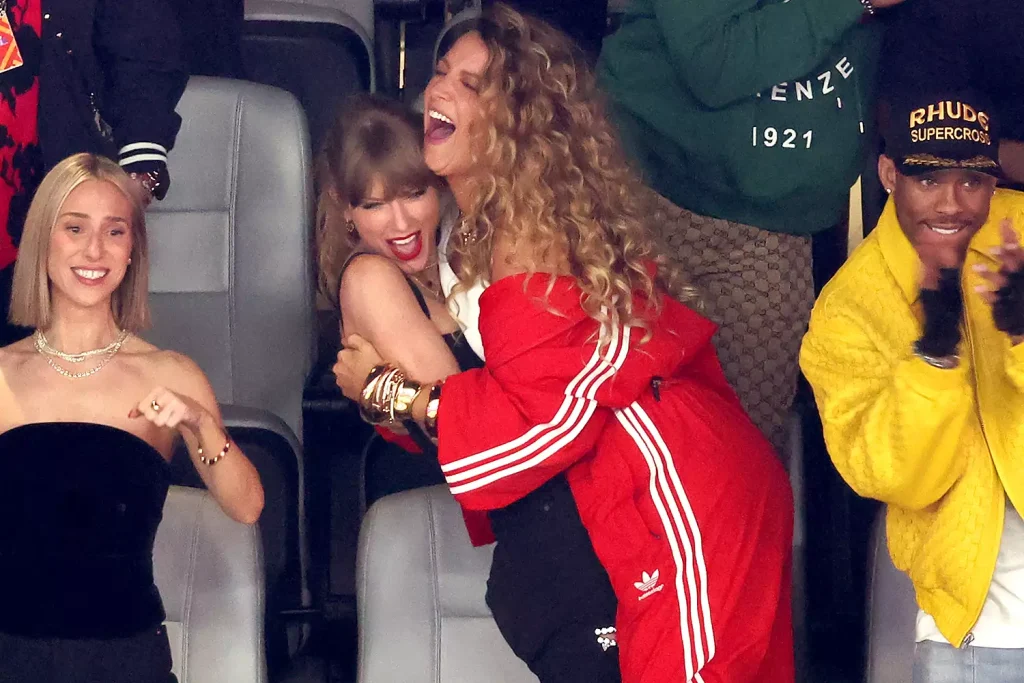 Taylor Swift and Blake Lively celebrate at the Super Bowl on Feb. 11, 2024. (PHOTO: VIA PEOPLE, ROB CARR/GETTY)