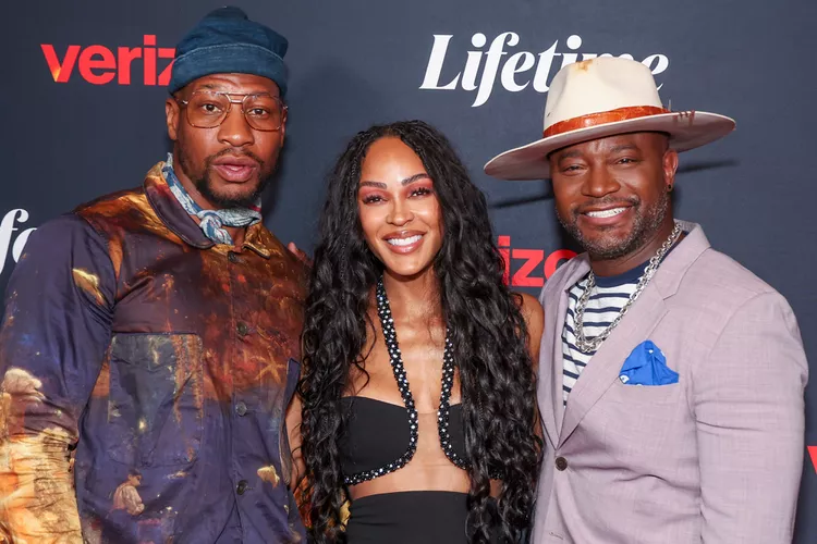 Jonathan Majors, Meagan Good and Taye Diggs. (PHOTO: VIA PEOPLE, JESSE GRANT/VARIETY VIA GETTY)