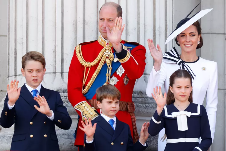 Prince George, Prince William, Prince Louis, Kate Middleton and Princess Charlotte at Trooping the Colour on June 15, 2024. (PHOTO: VIA PEOPLE, Max Mumby/Indigo/Getty)