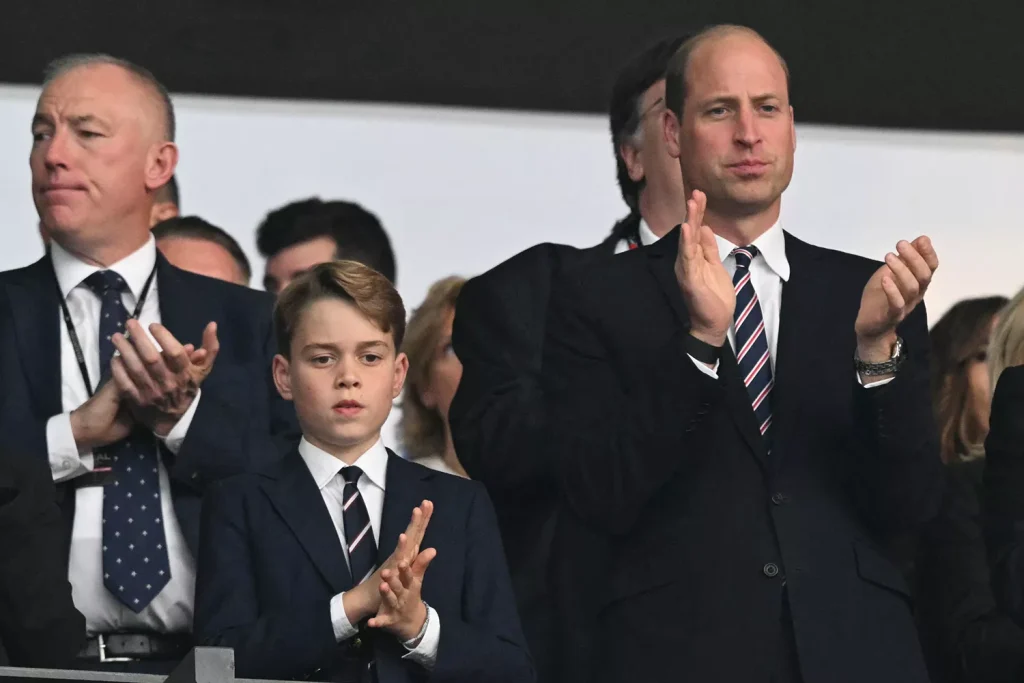 Prince George and Prince William at the UEFA final in Berlin, Germany on July 14, 2024. (PHOTO: VIA PEOPLE, INA FASSBENDER/AFP via Getty)