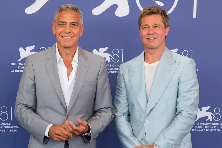 George Clooney and Brad Pitt attend the 'Wolfs' photocall at the Venice Film Festival on Sept. 1, 2024. (PHOTO: VIA PEOPLE, JB Lacroix/FilmMagic)