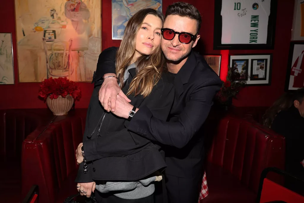 Jessica Biel and Justin Timberlake at his album release party in March 2024 in Los Angeles. (PHOTO: VIA PEOPLE, Jerritt Clark/Getty Images)