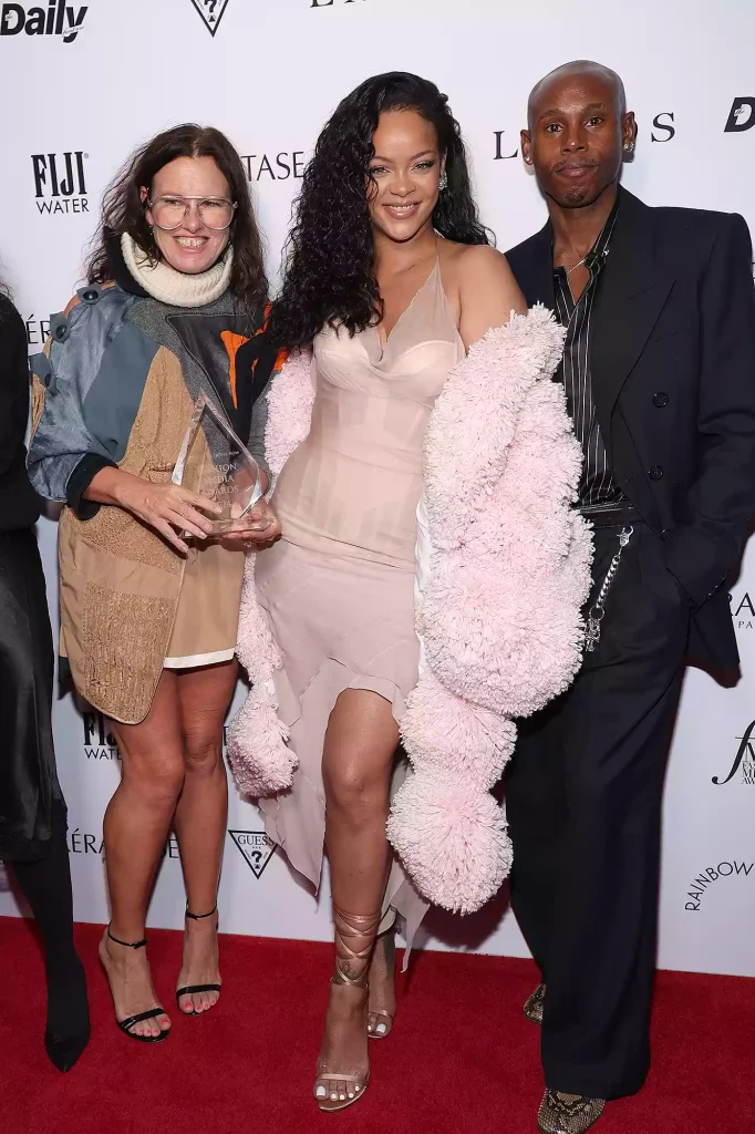 Katie Grand, Rihanna and Jahleel Weaver attend the 'Daily Front Row''s Fashion Media Awards on Sept. 6, 2024. (PHOTO: VIA PEOPLE, Mike Coppola/Getty)