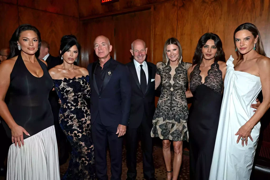 Ashley Graham, Lauren Sanchez, Jeff Bezos, Jonathan Tisch, Lizzie Tisch, Priyanka Chopra Jonas and Alessandra Ambrosio attend the Kering Foundation Third Annual Caring For Women Dinne. (PHOTO: VIA PEOPLE, Dimitrios Kambouris/Getty)