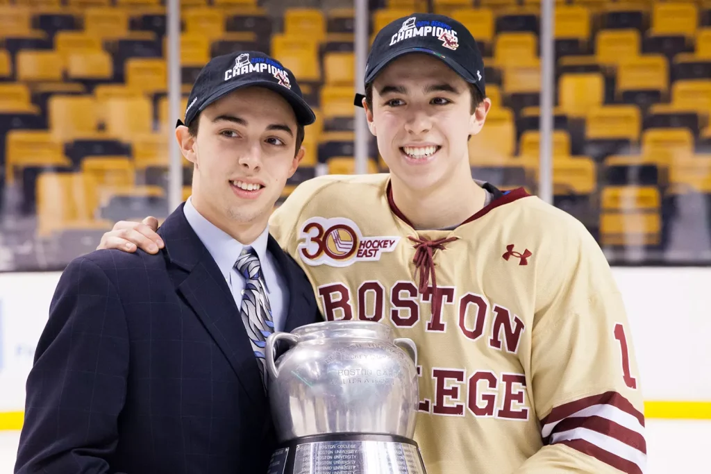 Matthew and Johnny Gaudreau. (PHOTO: VIA PEOPLE, Richard T Gagnon/Getty)