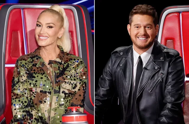 Gwen Stefani and Michael Bublé on The Voice. [PHOTOS: VIA PEOPLE, Trae Patton/NBC/Getty (2)]