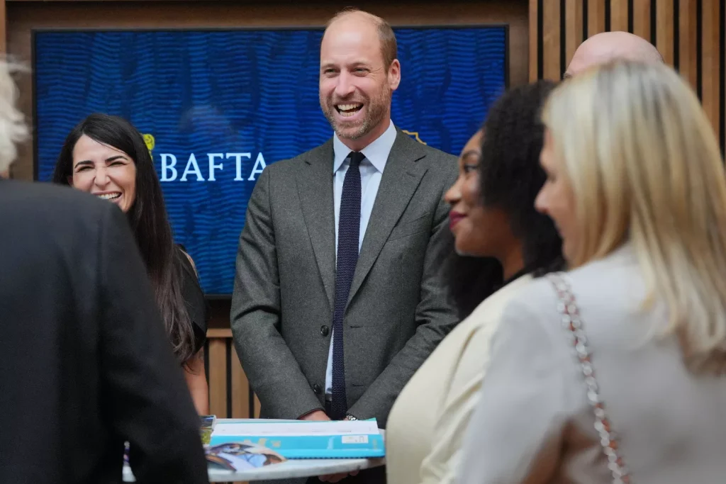 Prince William speaks to donors and beneficiaries of the Prince William BAFTA Bursary during an event co-hosted by Bafta, and the Royal African Society, at Bafta, in Piccadilly, London, on Oct. 9, 2024.