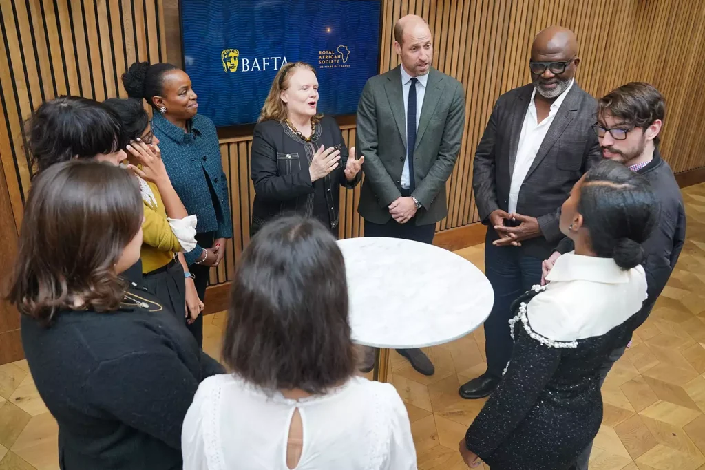 Prince William speaks to supporters of Film Africa, the Royal African Society's film festival, during an event co-hosted by the society and Bafta, at Bafta, in Piccadilly, London, on Oct. 9, 2024.