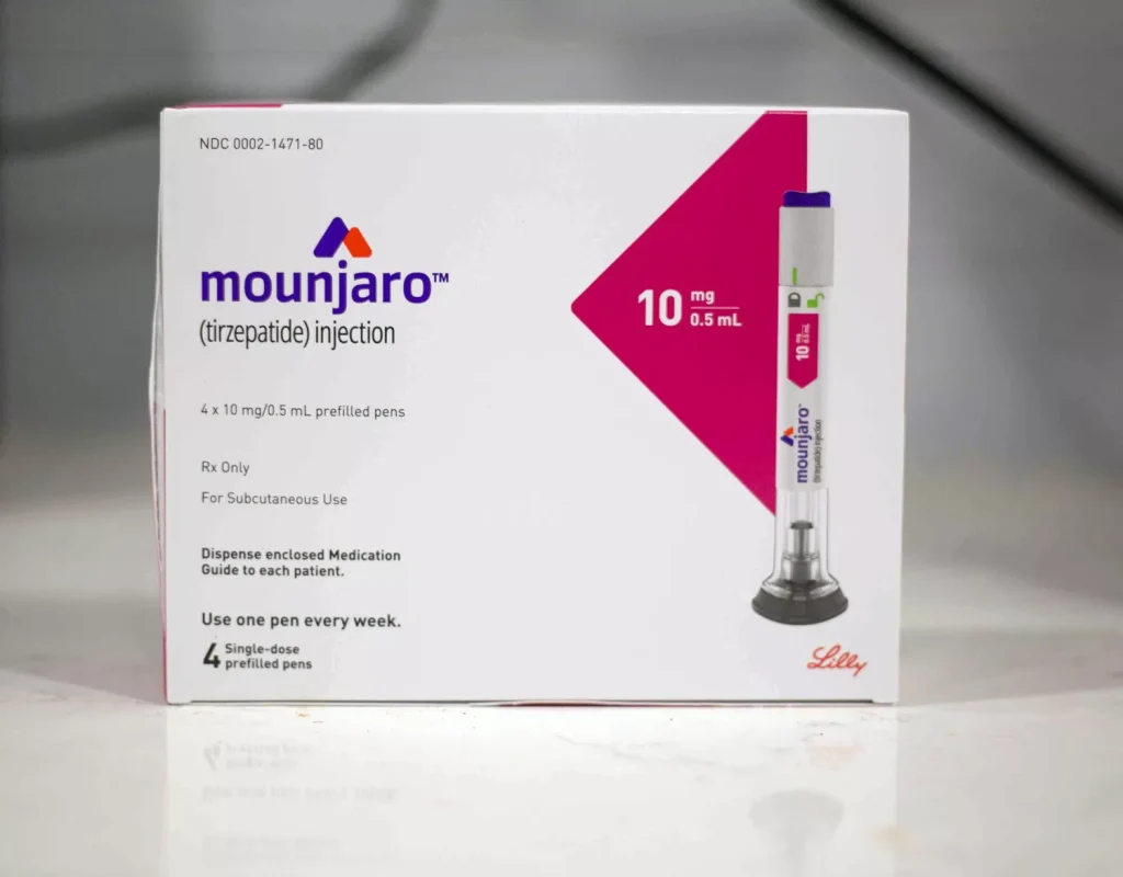 Stock image of Mounjaro, one of the brand names for tirzepatide.