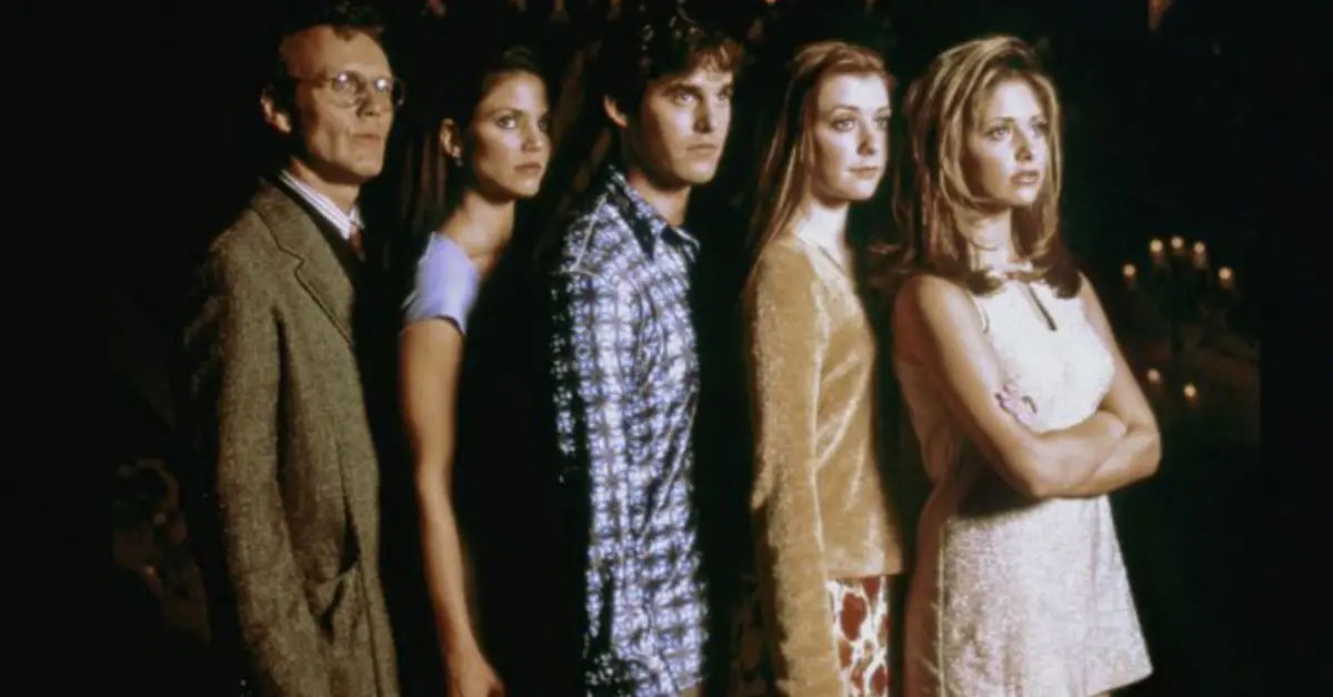 Anthony Stewart Head, Charisma Carpenter, Nicholas Brendan, Alyson Hannigan and Sarah Michelle Gellar in 'Buffy the Vampire Slayer' (1997-2003)